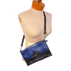 Womens Blue Animal Print Real Leather Crossbody Handbag NWT Fall Black